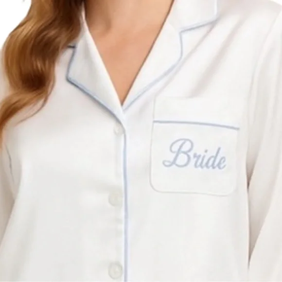 Victoria’s Secret Bride Satin Pajama Set White Blue Bridal PJs NWT M - Picture 6 of 14